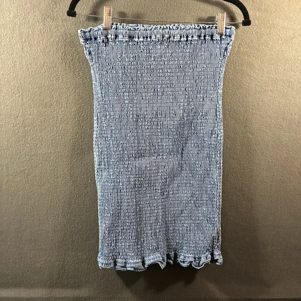 women‎ chambray denim dress medium blue western festival boho hippie cowgirl - Picture 3 of 5